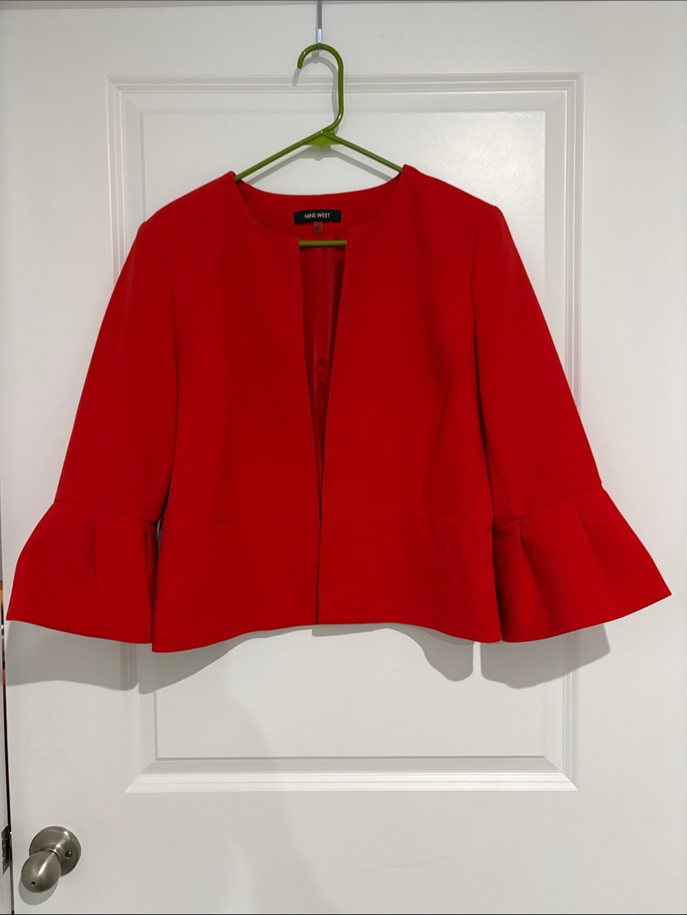 Nine West Red Open-Front Peplum Bell-Sleeve Blazer